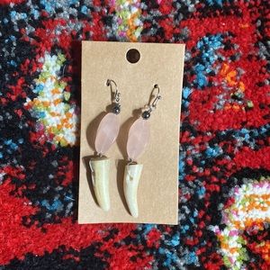 Real Natural Rose Quartz Deer Antler Earrings